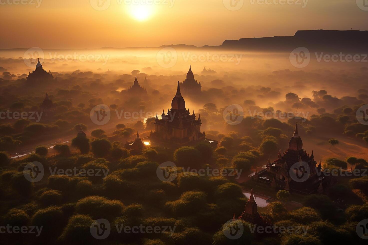 il Alba nel Bagan Myanmar bellissimo paesaggio con ai generativo foto