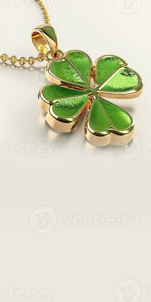 isolato 3d rendere di brillante verde e gloden trifoglio pendente e copia spazio. st patricks giorno concetto. foto