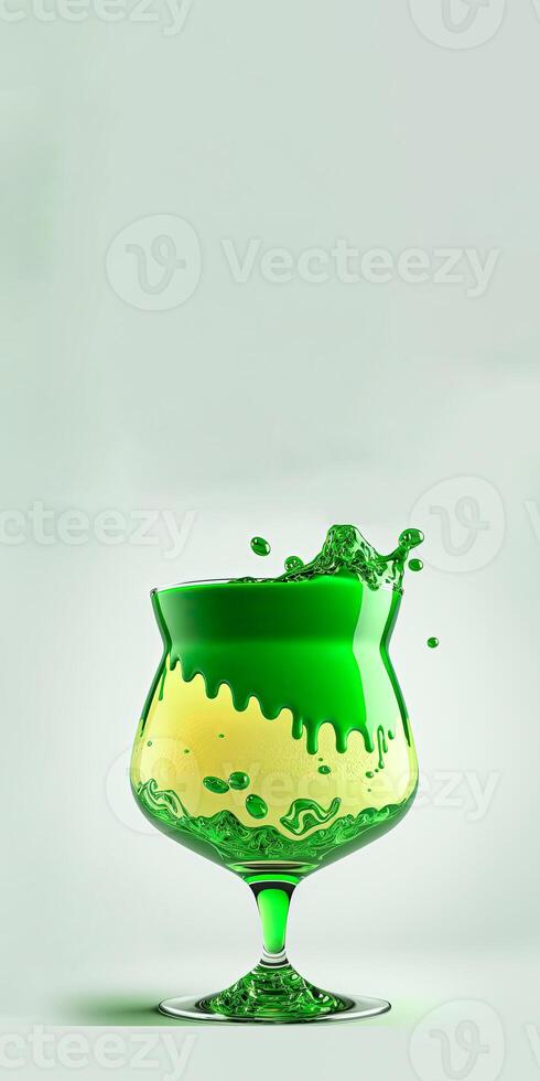 3d rendere di spruzzi verde e giallo cocktail bevanda bicchiere su pastello verde sfondo e copia spazio. st patricks giorno concetto. foto