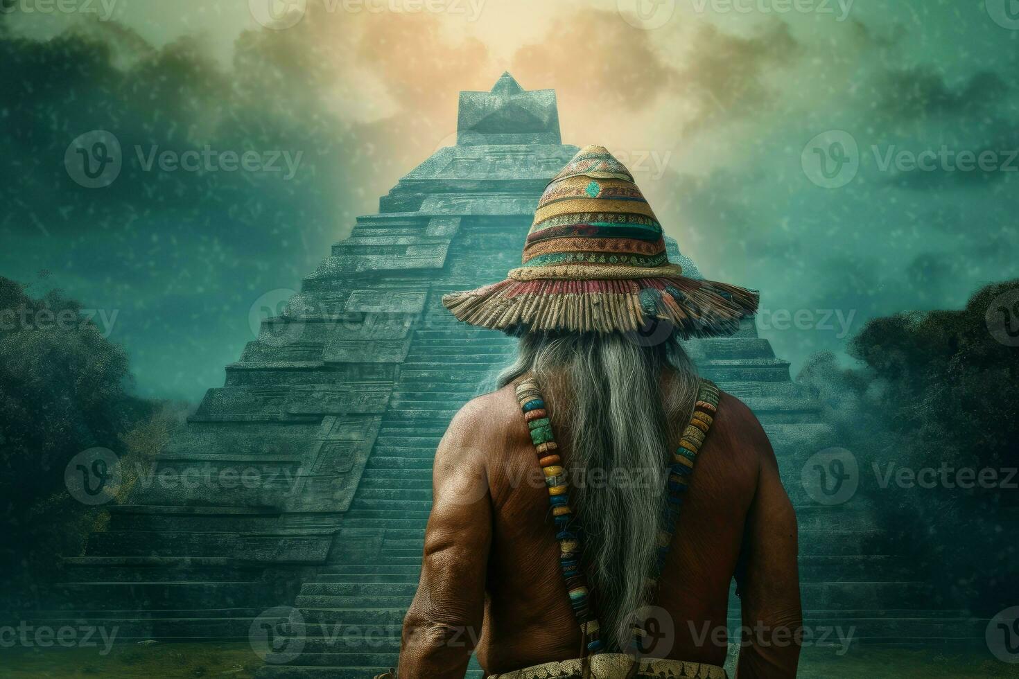 azteco vecchio uomo maya piramide. creare ai foto