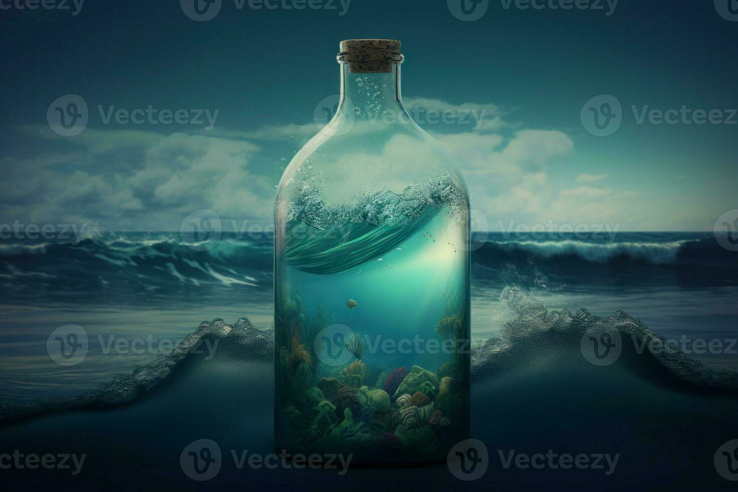 oceano tempestoso nel bottiglia. creare ai foto