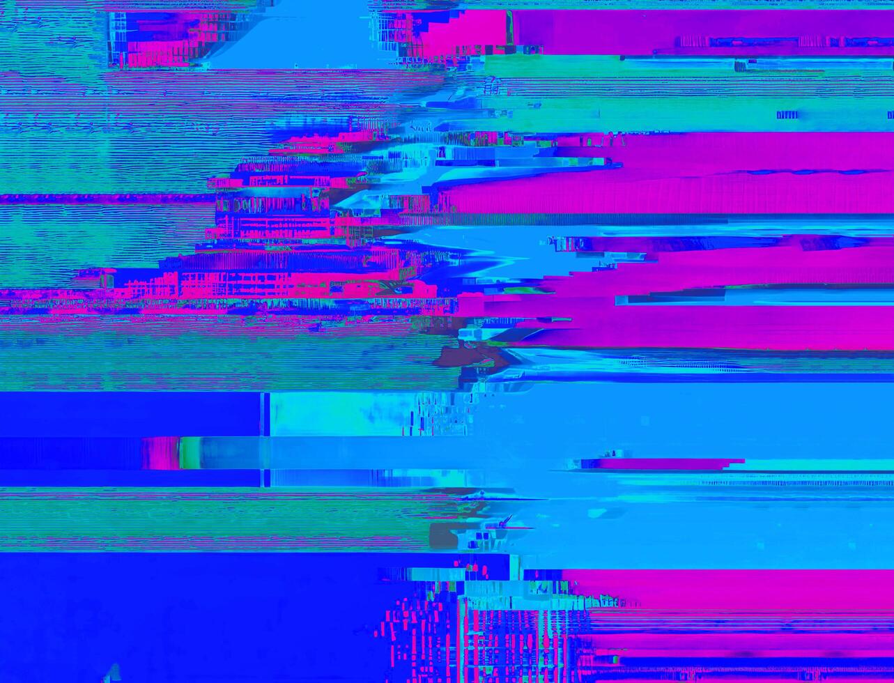 glitch neon luminosa colore schema con astratto distorsioni per accattivante disegno, ai generato foto