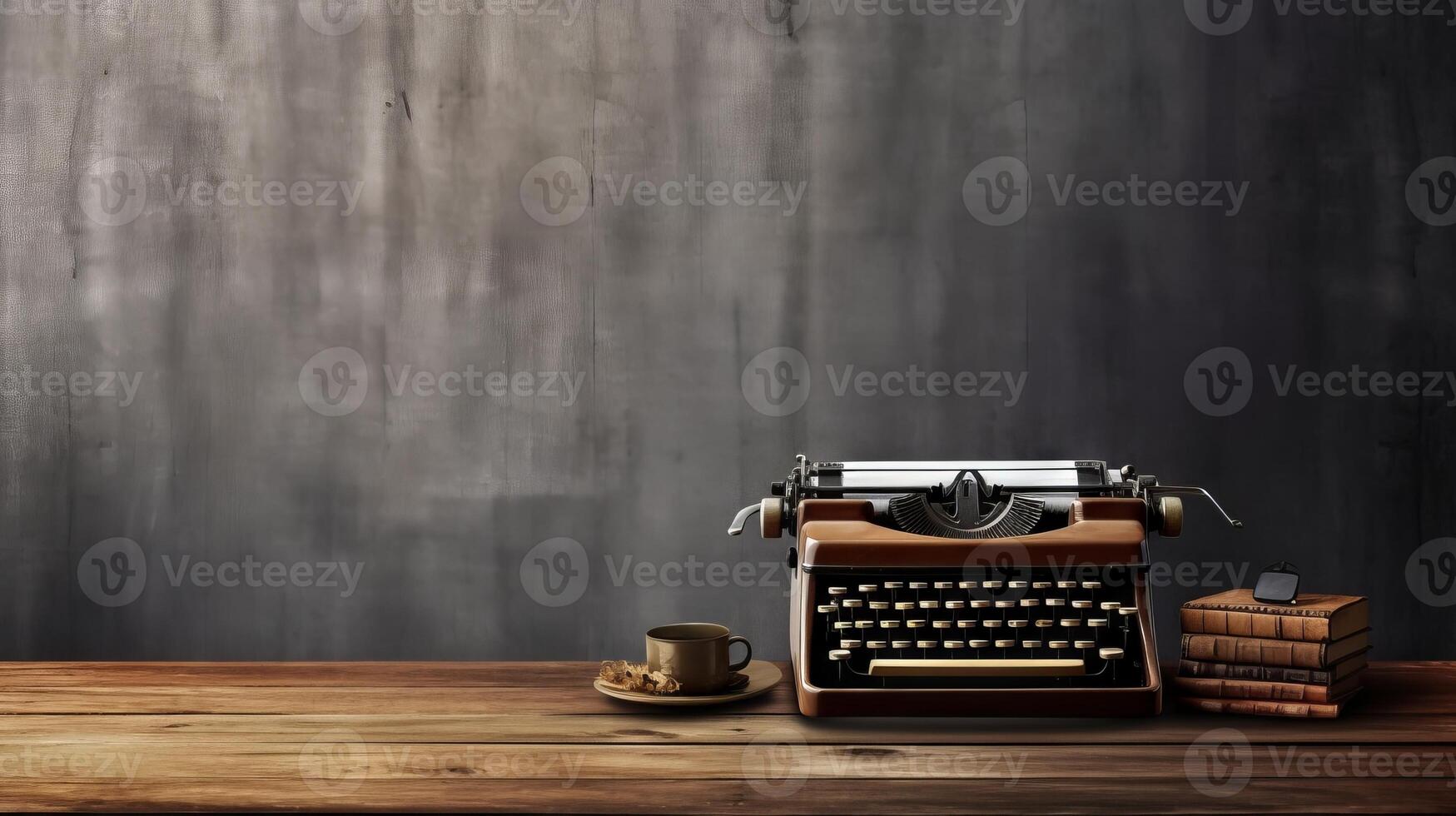 un vecchio stile macchina da scrivere seduta su superiore di un' di legno tavolo. generativo ai foto
