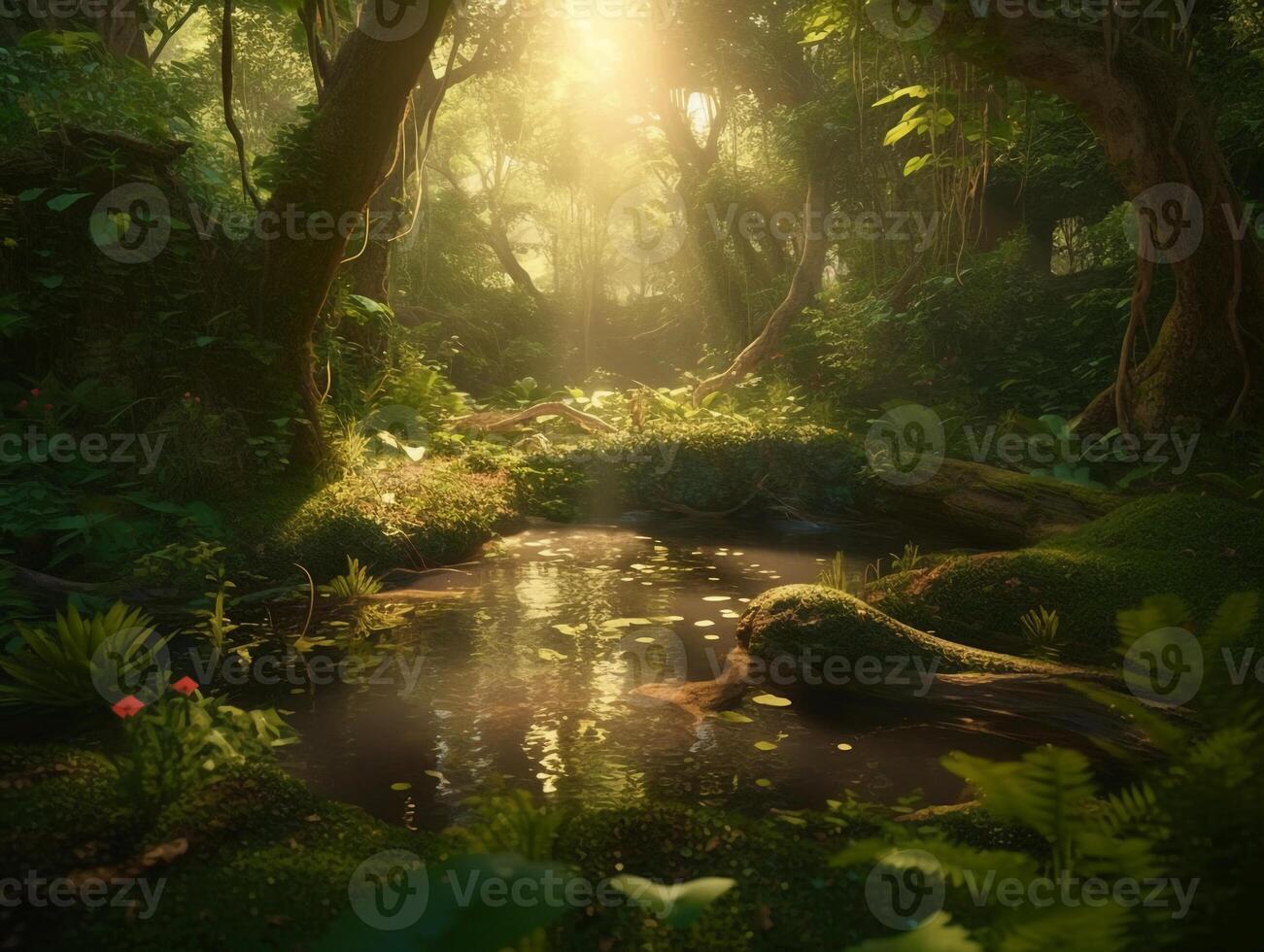 radura nel un' cinematico magico foresta. ai generativo foto