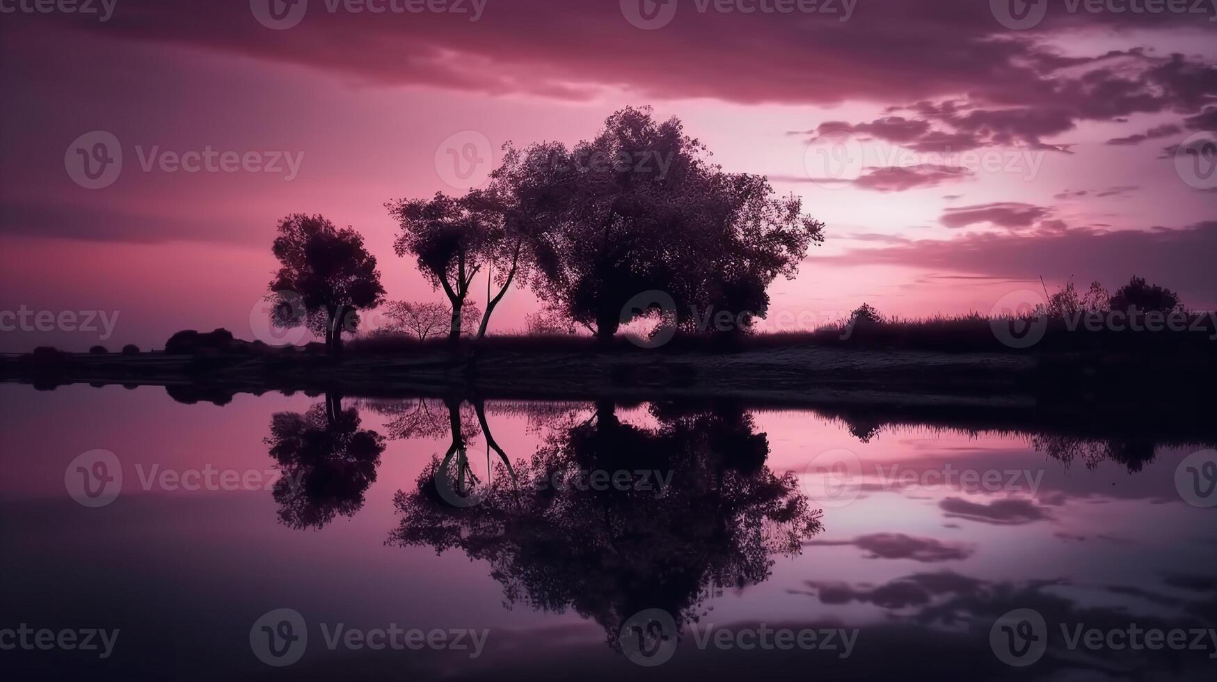 un' scena nel quale il intero viola cielo è riflessa nel il acqua. ai generativo foto