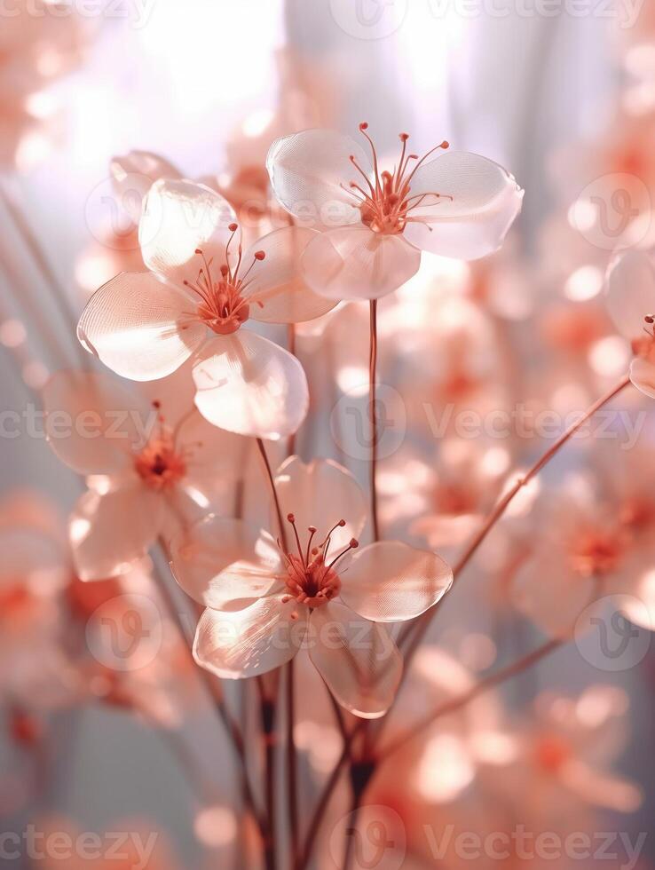 vicino su foto di trasparente fiori trasparente luce. ai generativo