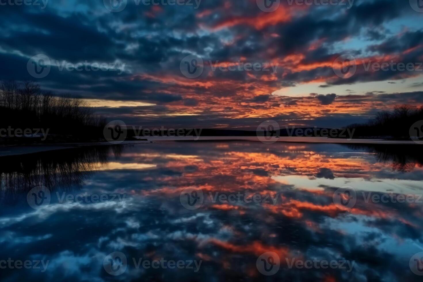 un' scena nel quale il intero cielo è riflessa nel il acqua. ai generativo foto