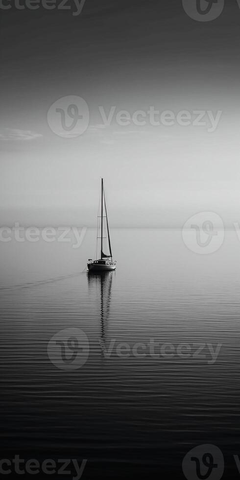 bianca Immagine di un' solitario barca a vela su un' calma mare, ai generativo foto