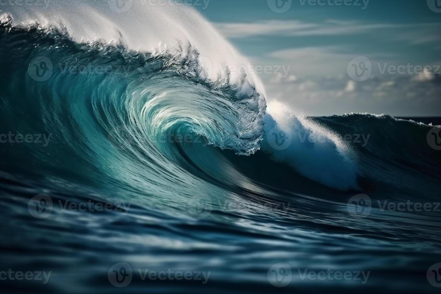 tropicale blu fare surf onda. luce del sole nel il onda botte. no le persone. bellissimo in profondità blu tubo onda nel il oceano. ai generativo foto