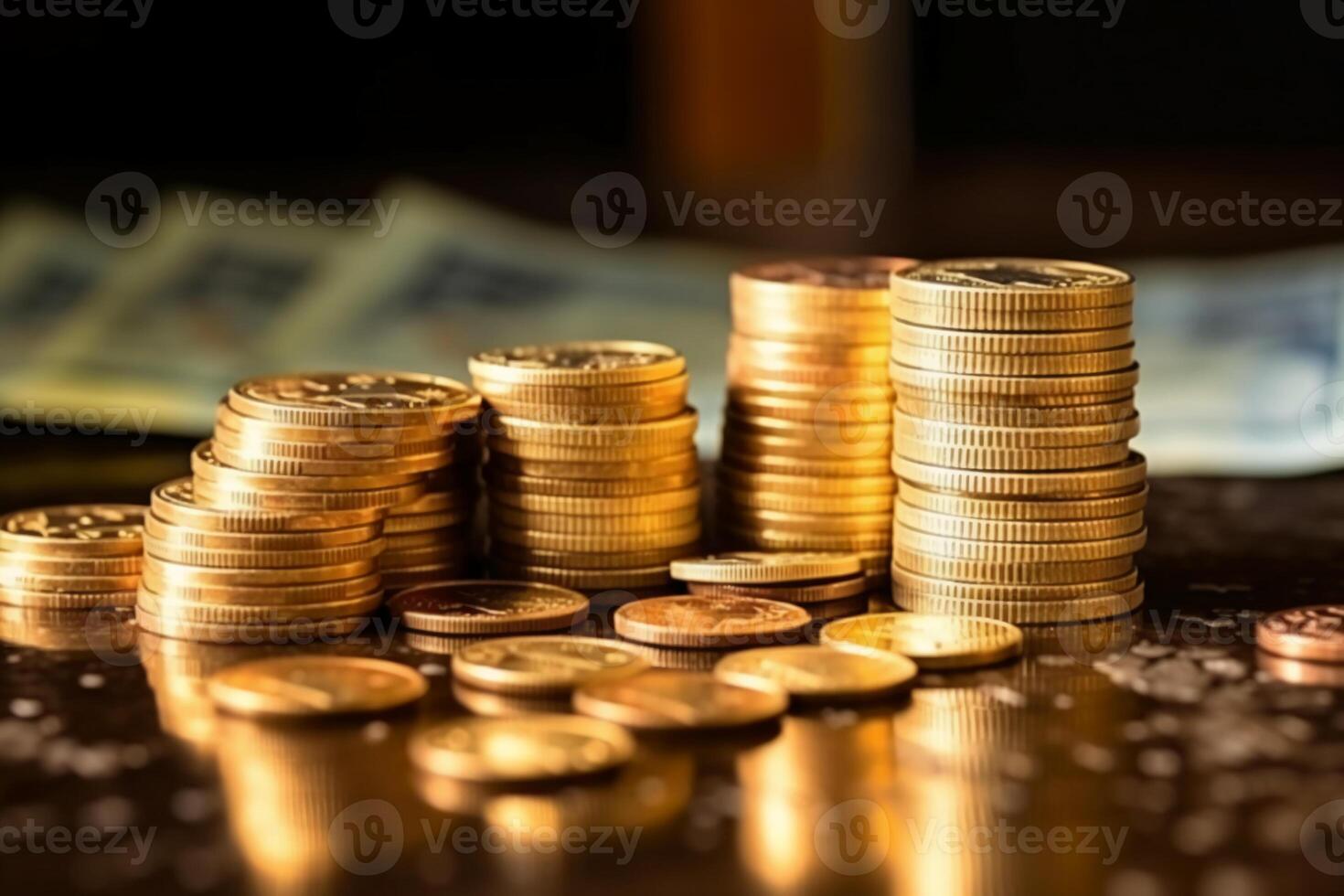 sommario rapporto e finanziario analizzando concetto con moneta su scartoffie. ai generativo foto