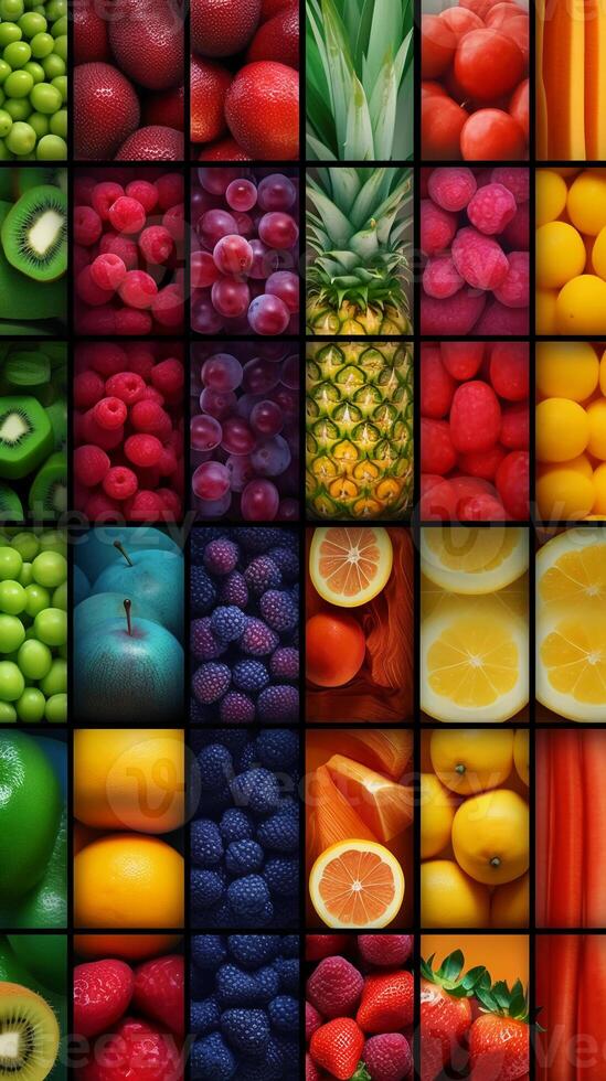 un' collezione di frutta nel diverso colori. ai generativo foto