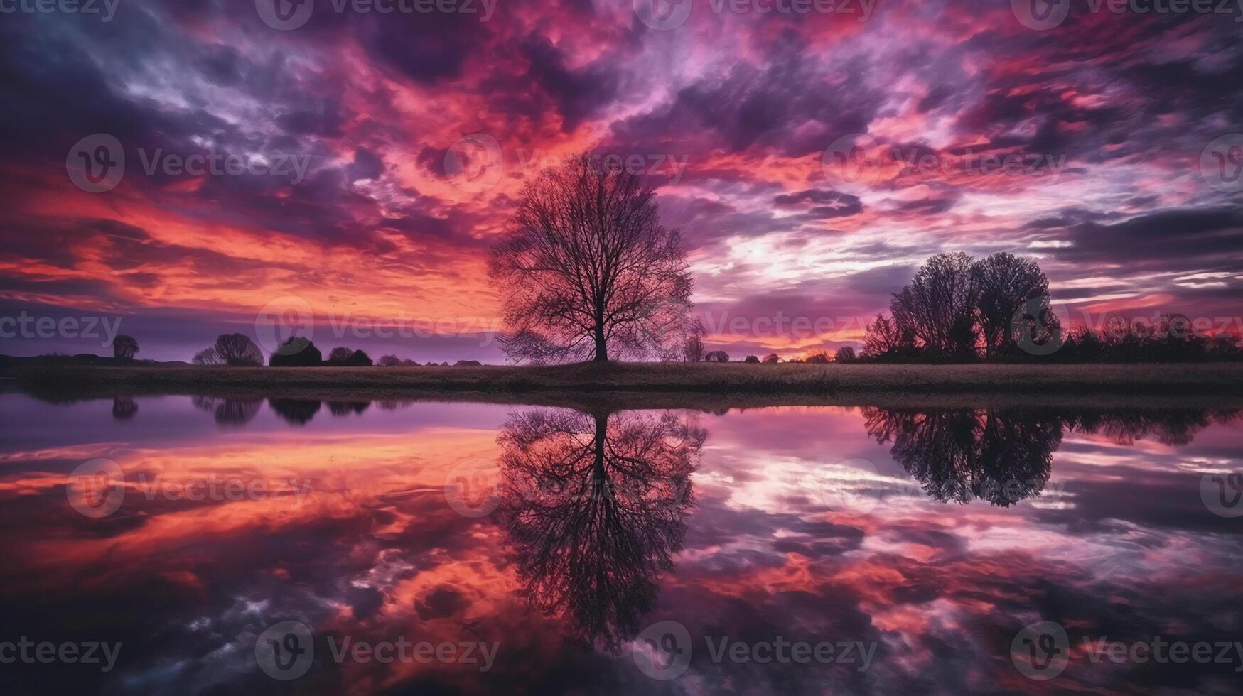 un' scena nel quale il intero rosa cielo è riflessa nel il acqua. ai generativo foto