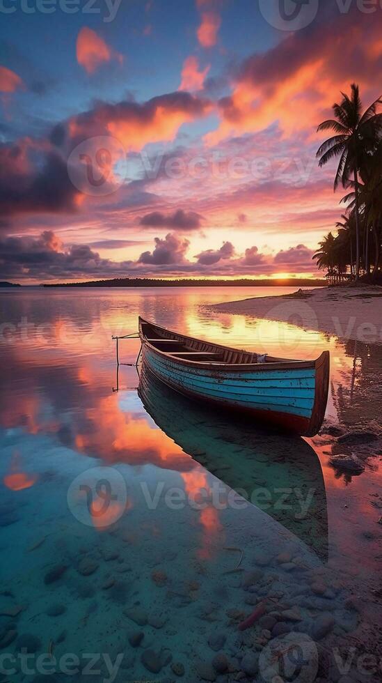 un' barca nel tramonto spiaggia foto