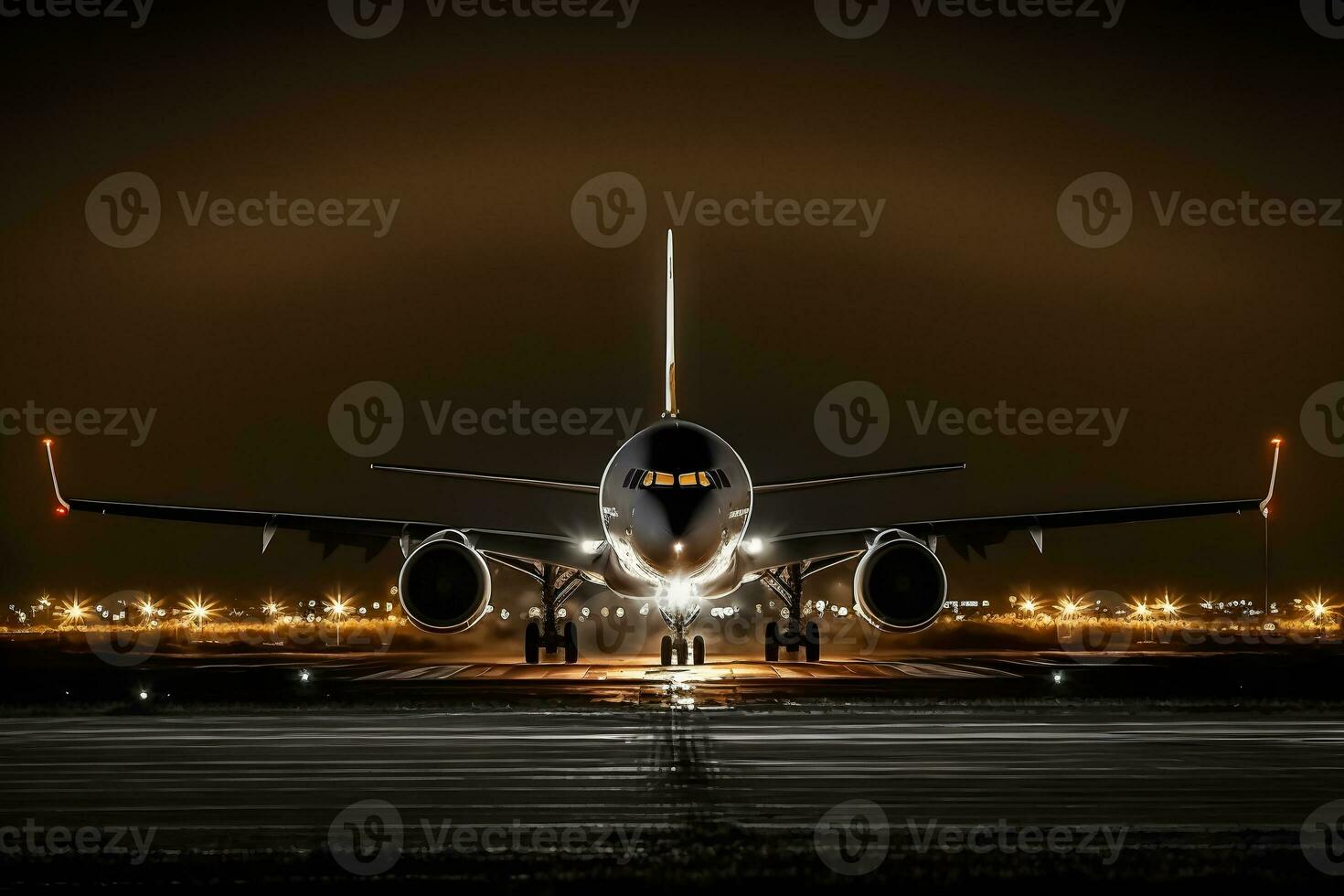 grande passeggeri aereo terre nel aeroporto a notte. neurale Rete generato arte foto