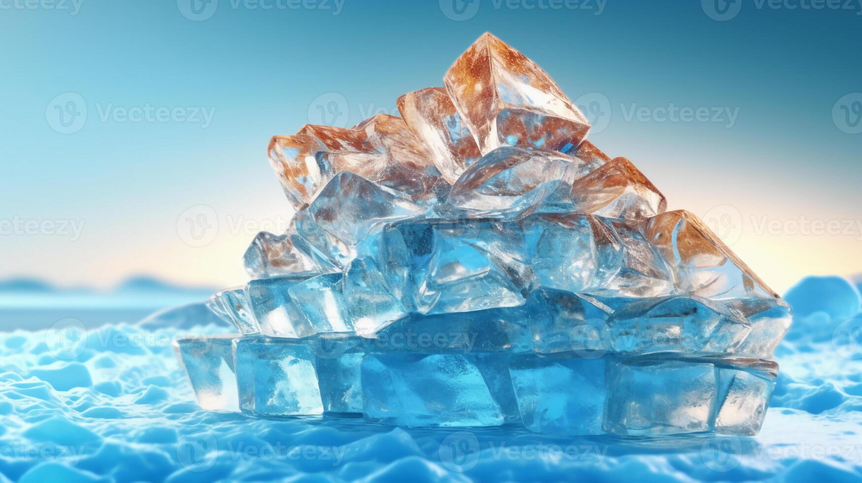 ghiaccio patatine fritte con un iceberg sfondo. ai generativo foto