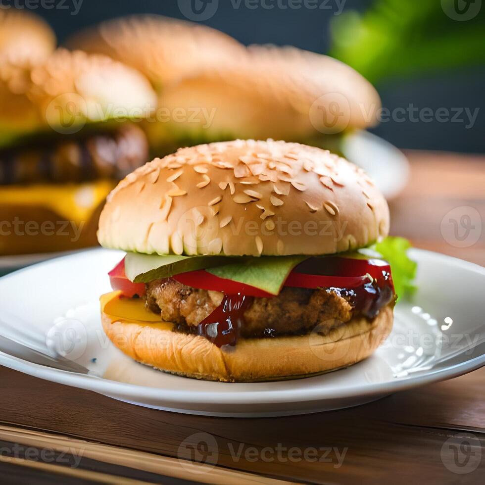 succoso hamburger con patatine fritte e bevanda su un' tavolo nuovo azione Immagine qualità cibo illustrazione del desktop carta da parati.ai generativo foto