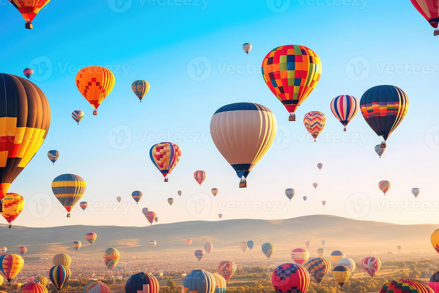 colorato caldo aria palloncini nel volo, ai generato foto