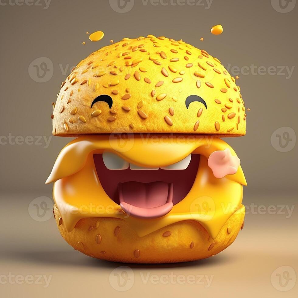 divertente hamburger personaggio con smiley viso, generativo ai foto