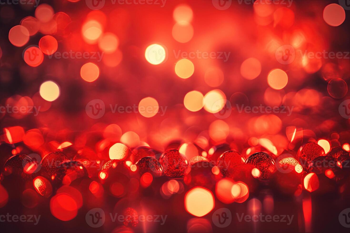 astratto Natale sfondo con bokeh sfocato luci e rosso colore.ai generato foto