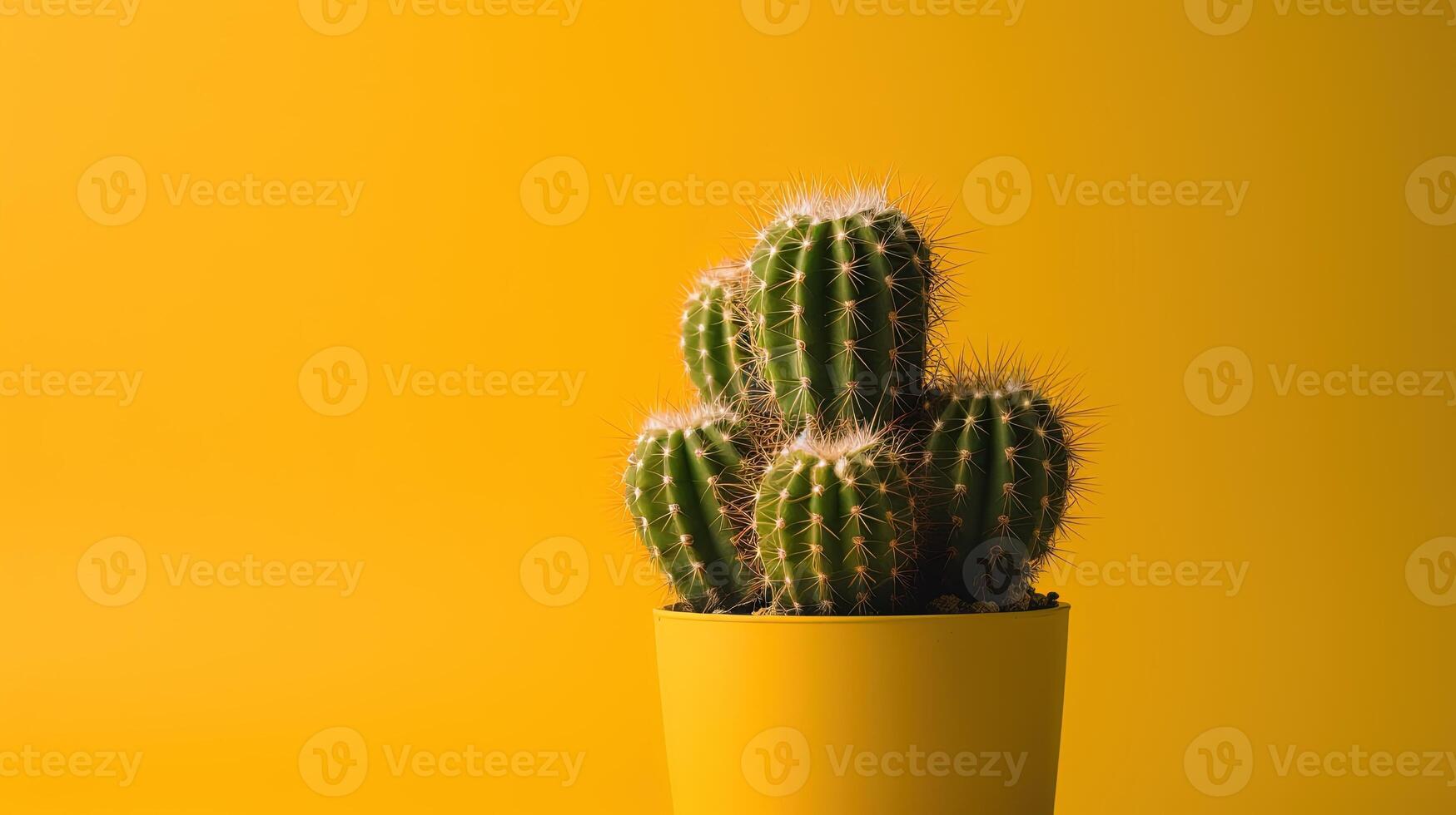 cactus nel giallo pentola su giallo sfondo con copia spazio. minimo style.ai generativo foto