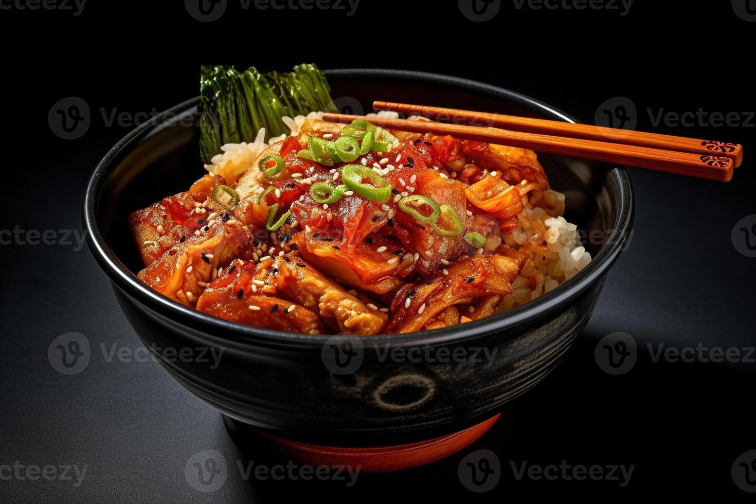 coreano cibo, speziato kimchi nel un' ciotola con bacchette.ai generato foto