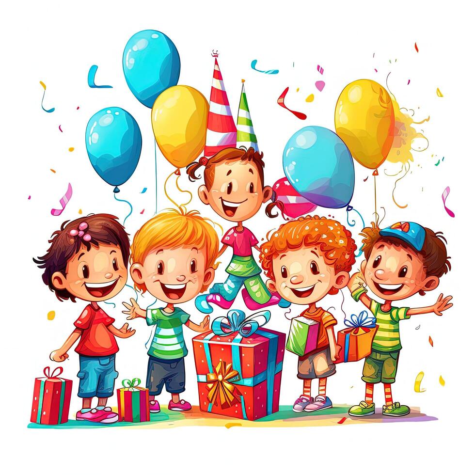 bambini cartone animato compleanno sfondo. illustrazione ai generativo foto