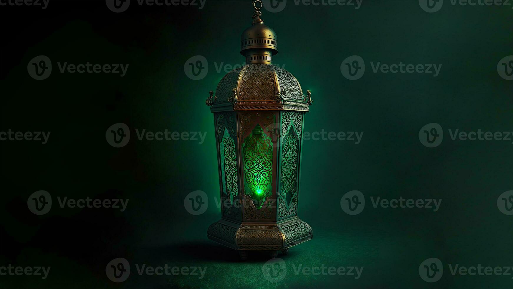 realistico Arabo lanterna su verde sfondo. 3d rendere. foto
