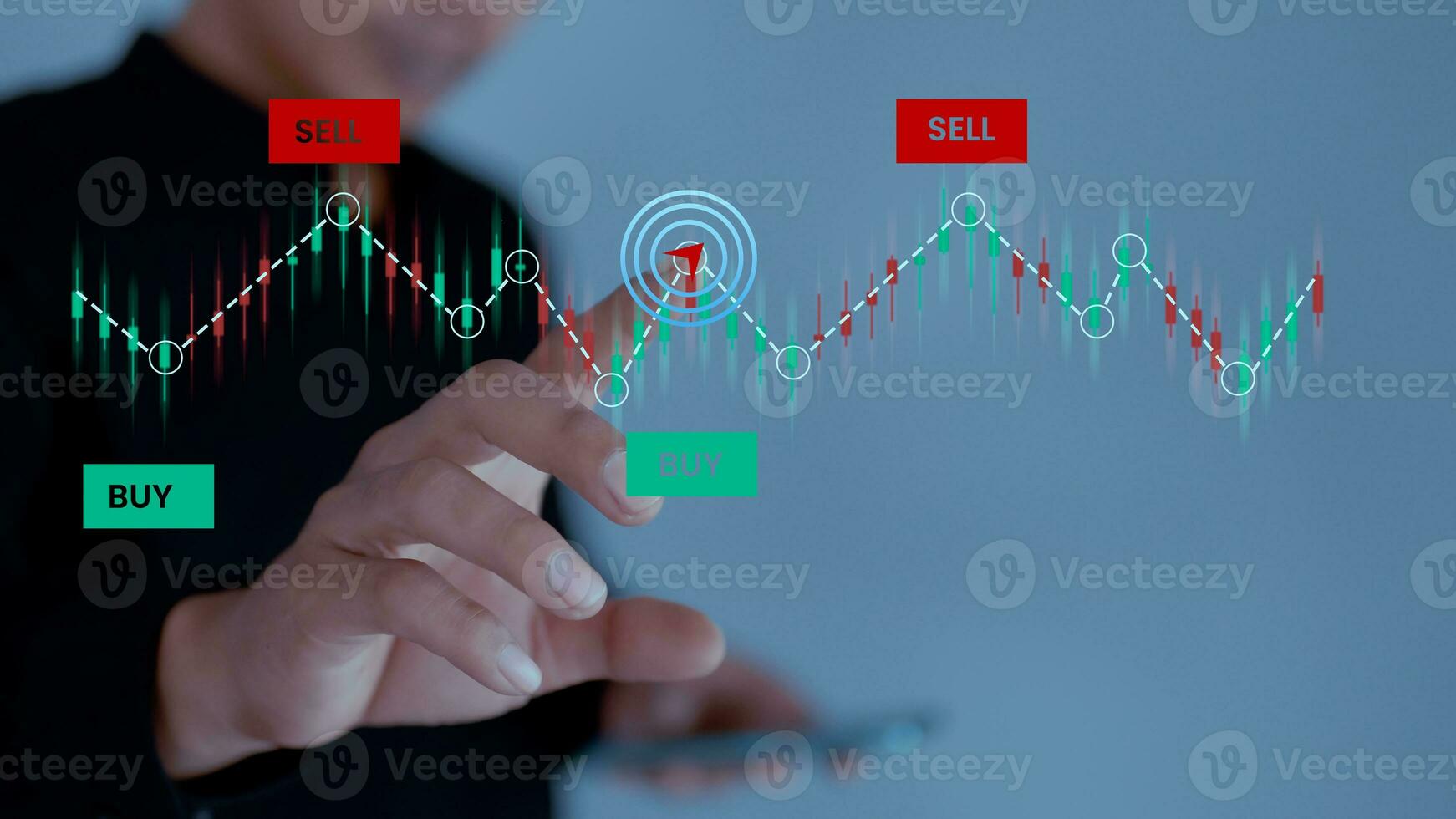 attività commerciale finanza tecnologia e investimento concetto. azione mercato investimento fondi e digitale risorse. uomo d'affari analizzando finanziario dati forex commercio grafico. foto