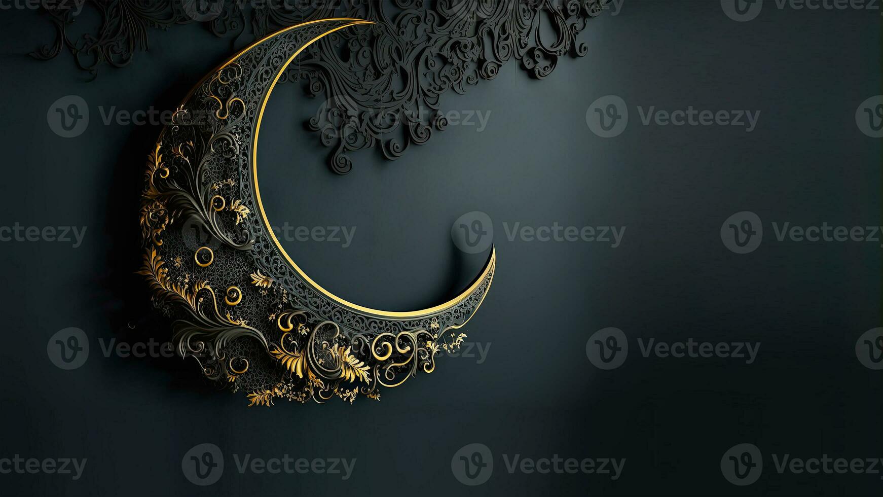 3d rendere di mezzaluna Luna su buio sfondo. islamico religioso concetto. foto