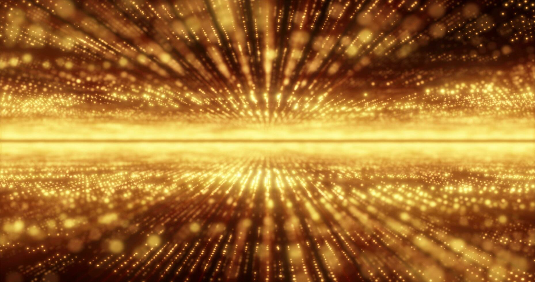 astratto giallo energia hi-tech Linee e digitale particelle volare nel un' tunnel con bokeh effetto raggiante sfondo foto