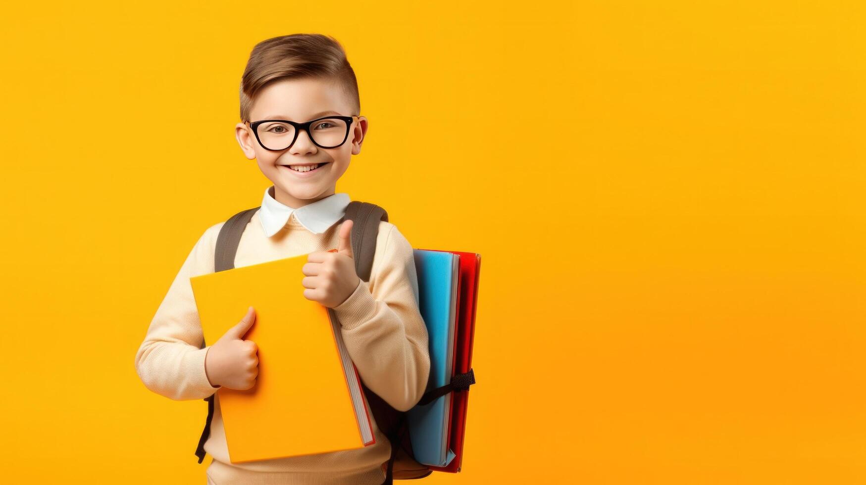 scuola ragazzo con libri. illustrazione ai generativo foto