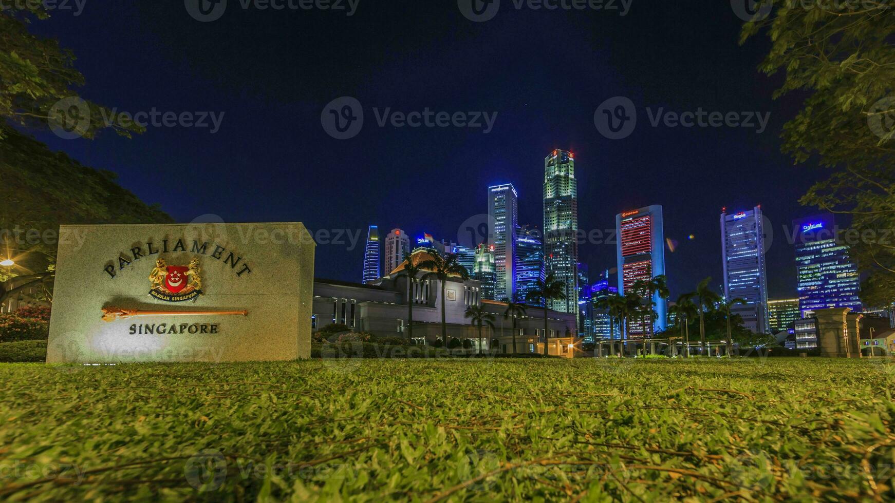 Visualizza al di sopra di illuminato Singapore orizzonte a notte foto