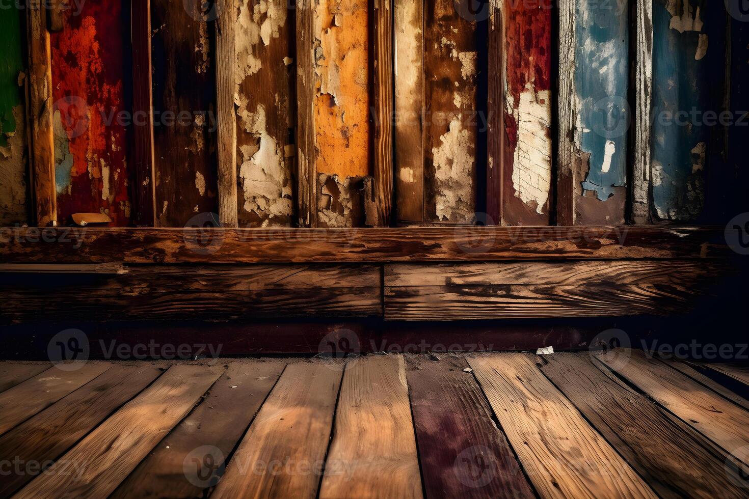 colorato e rustico vivace Vintage ▾ di legno fondale ,fatto con generativo ai. foto