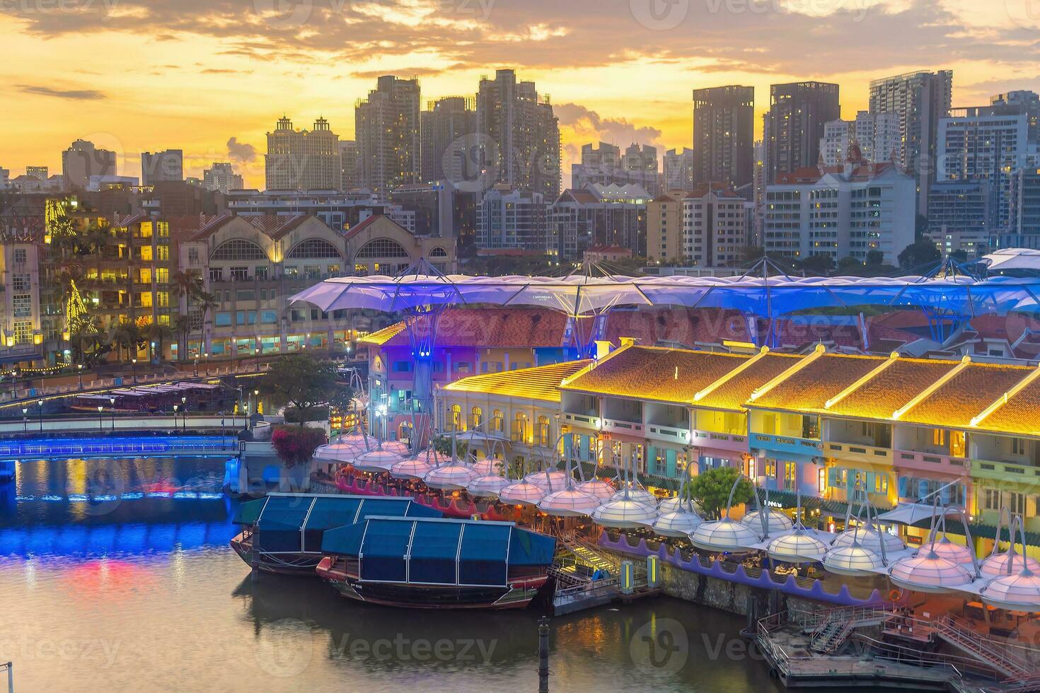 aereo Visualizza paesaggio urbano di clarke banchina, Singapore città orizzonte foto