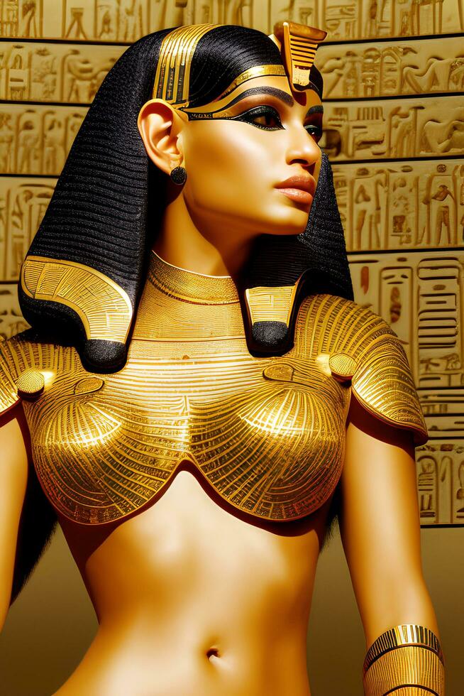 bella femmina modello vestito come un antico egiziano dea. cleopatra. generativo artificiale intelligenza. foto