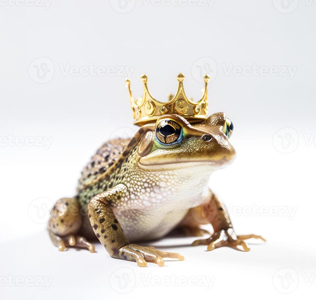 generativo ai contenuto, rana Principessa nel un' corona isolato su un' bianca sfondo. foto