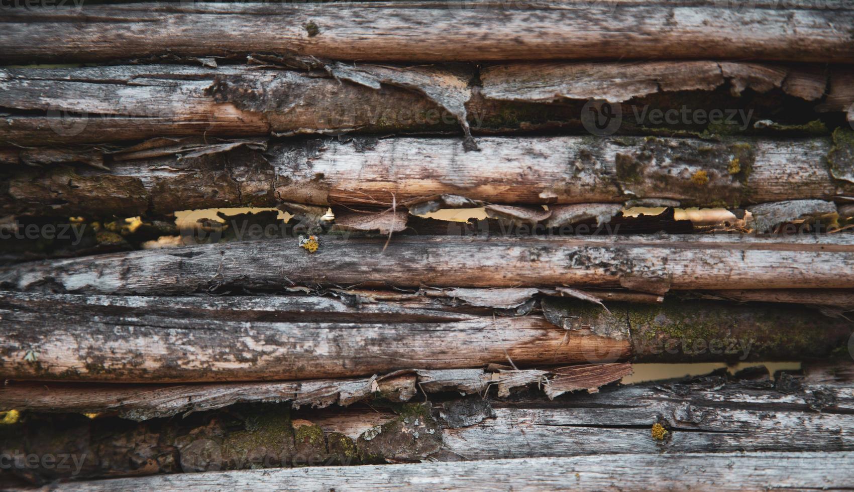 vecchia staccionata in legno fatta di rami degli alberi foto