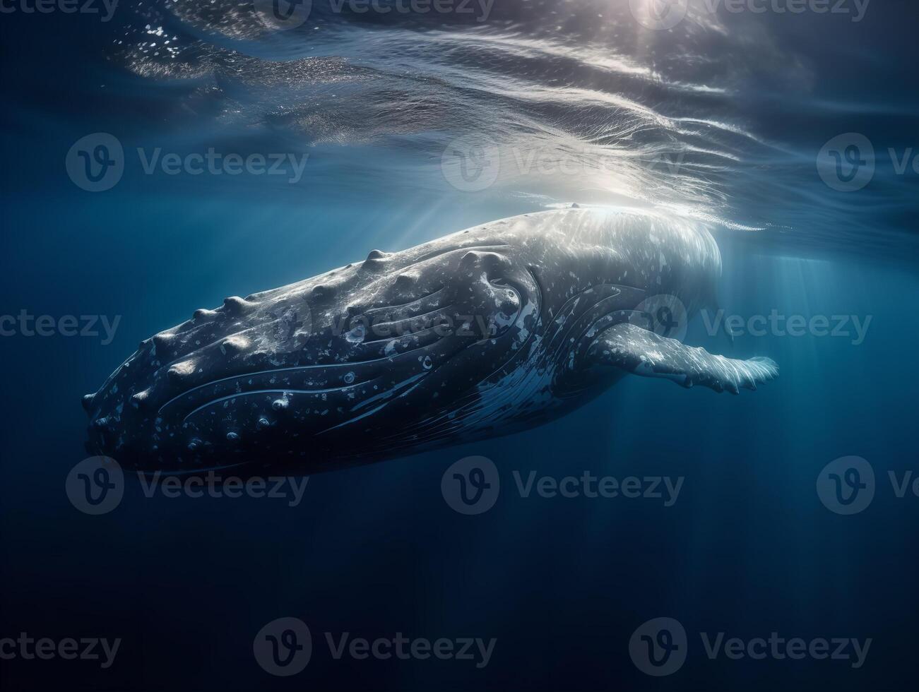 balena canzone un' gobbe danza nel il in profondità blu mare foto