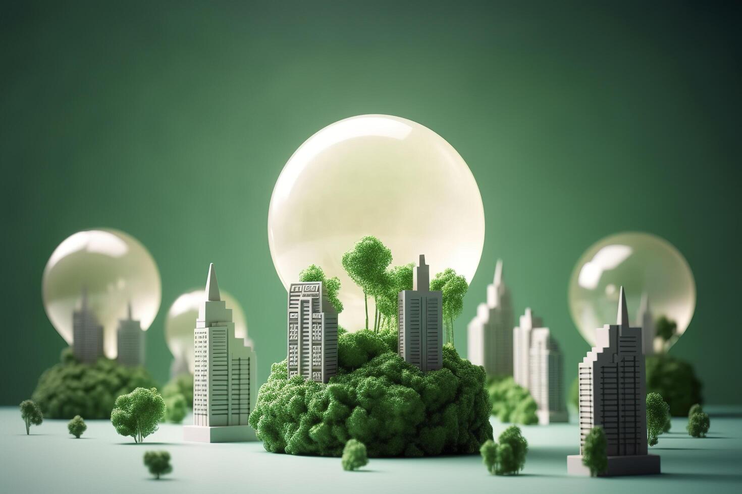 energia consumo e co2 gas emissioni siamo crescente leggero bulbi con verde eco città, rinnovabile energia di 2050 carbonio neutro energia, Salva energia creativo idea concetto, generativo ai. foto