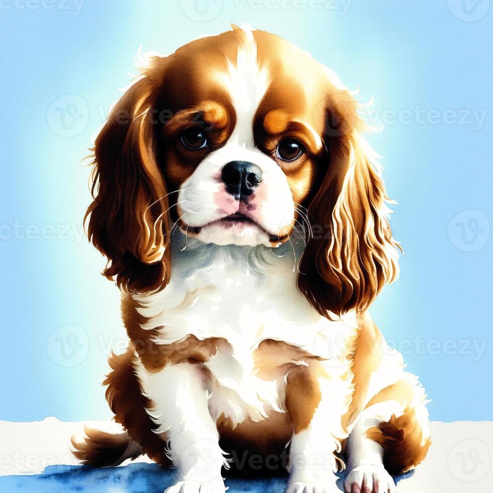 un' bellissimo cavaliere re charles spaniel cane. acquerello la pittura. grazioso eleganza. generativo ai foto