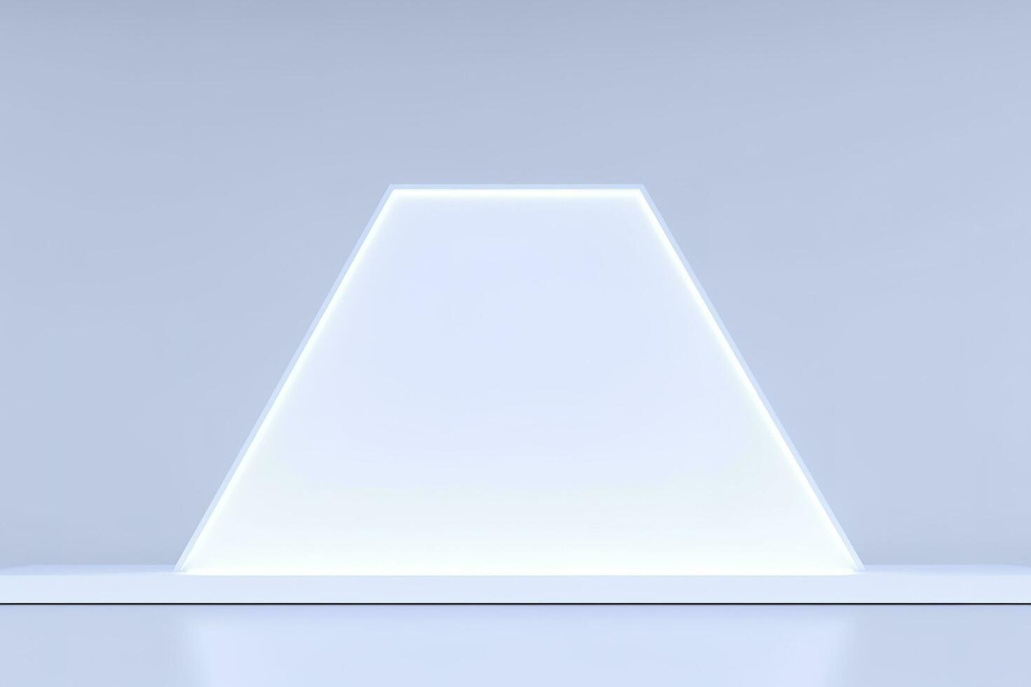 realistico podio Schermo con neon bianca luci, Prodotto Schermo sfondo con leggero telaio, bianca prodio Prodotto Schermo con leggero effetto, neon luci sfondo, creare ai foto