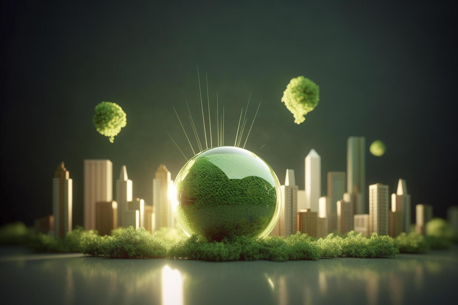 energia consumo e co2 gas emissioni siamo crescente leggero bulbi con verde eco città, rinnovabile energia di 2050 carbonio neutro energia, Salva energia creativo idea concetto, generativo ai. foto