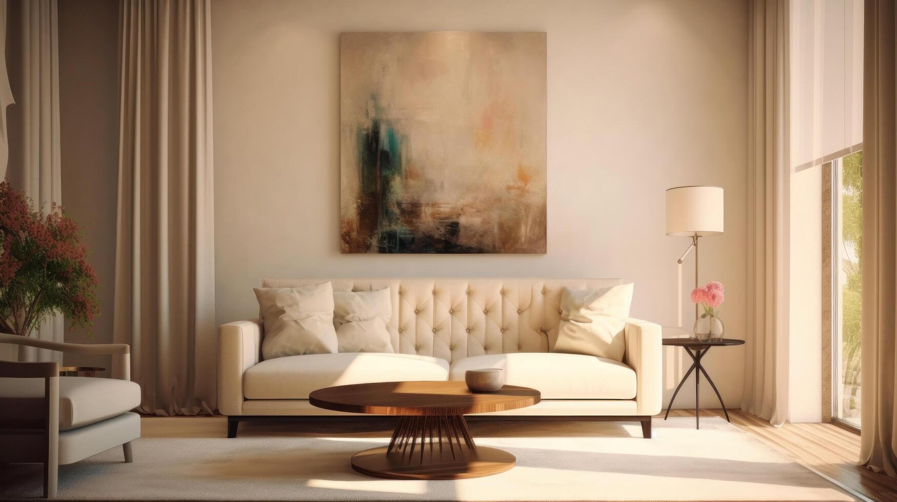 moderno interno di vivente camera con divano. illustrazione ai generativo foto