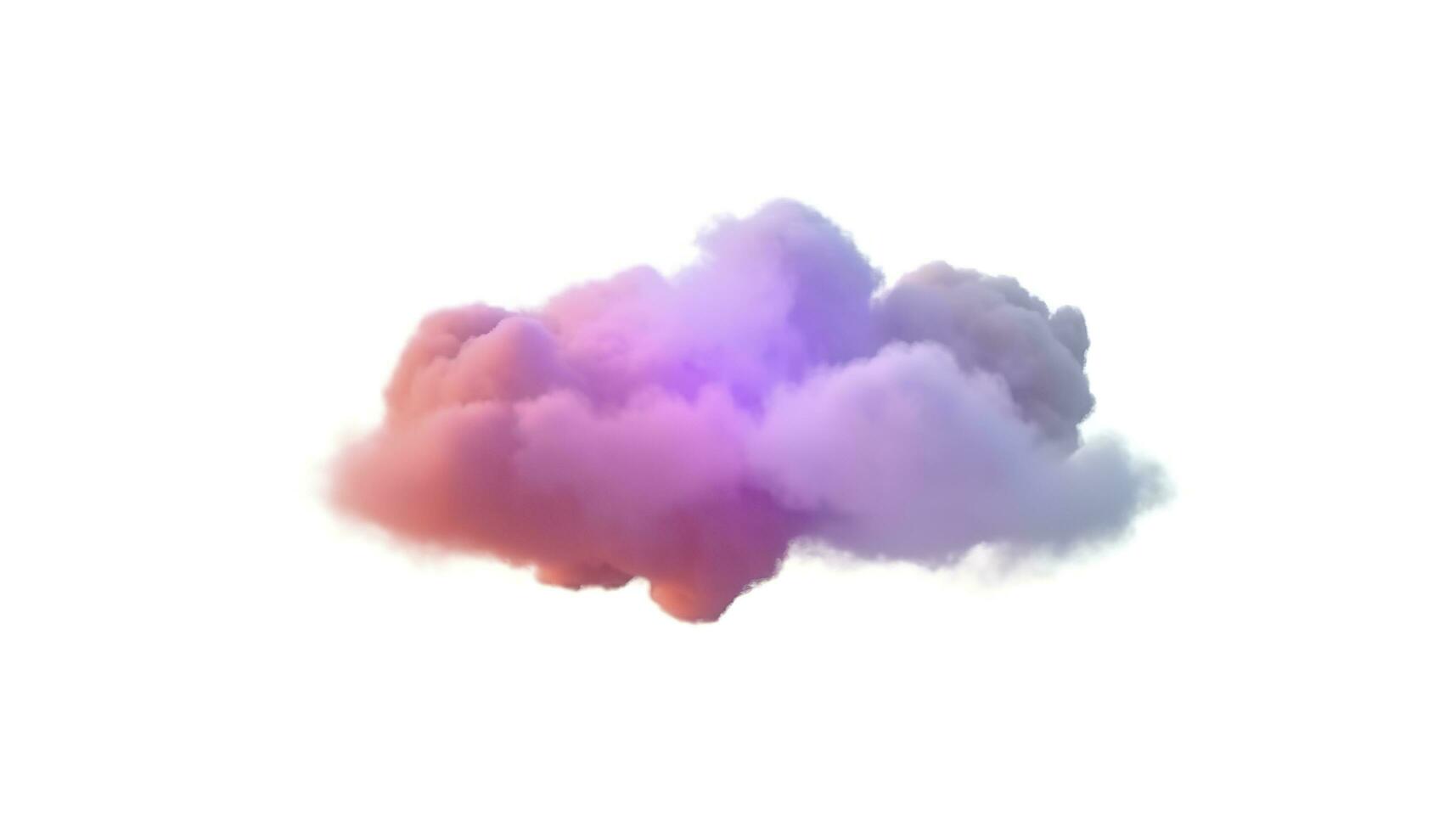 3d rendere, raggiante colorato morbido nube isolato su bianca sfondo. soffice cumulo atmosfera fenomeno. realistico cielo clip arte elemento, creare ai foto