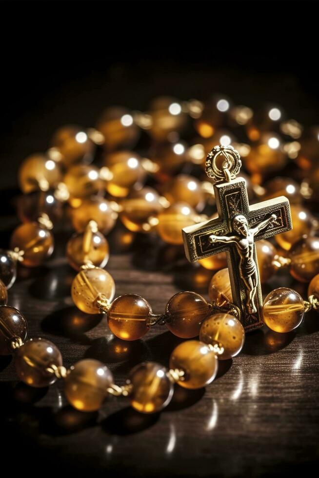 fatto a mano tradizionale acero difficile di legno cattolico rosario preghiera perline vergine Maria santo benedetto Gesù crocifisso, creare ai foto