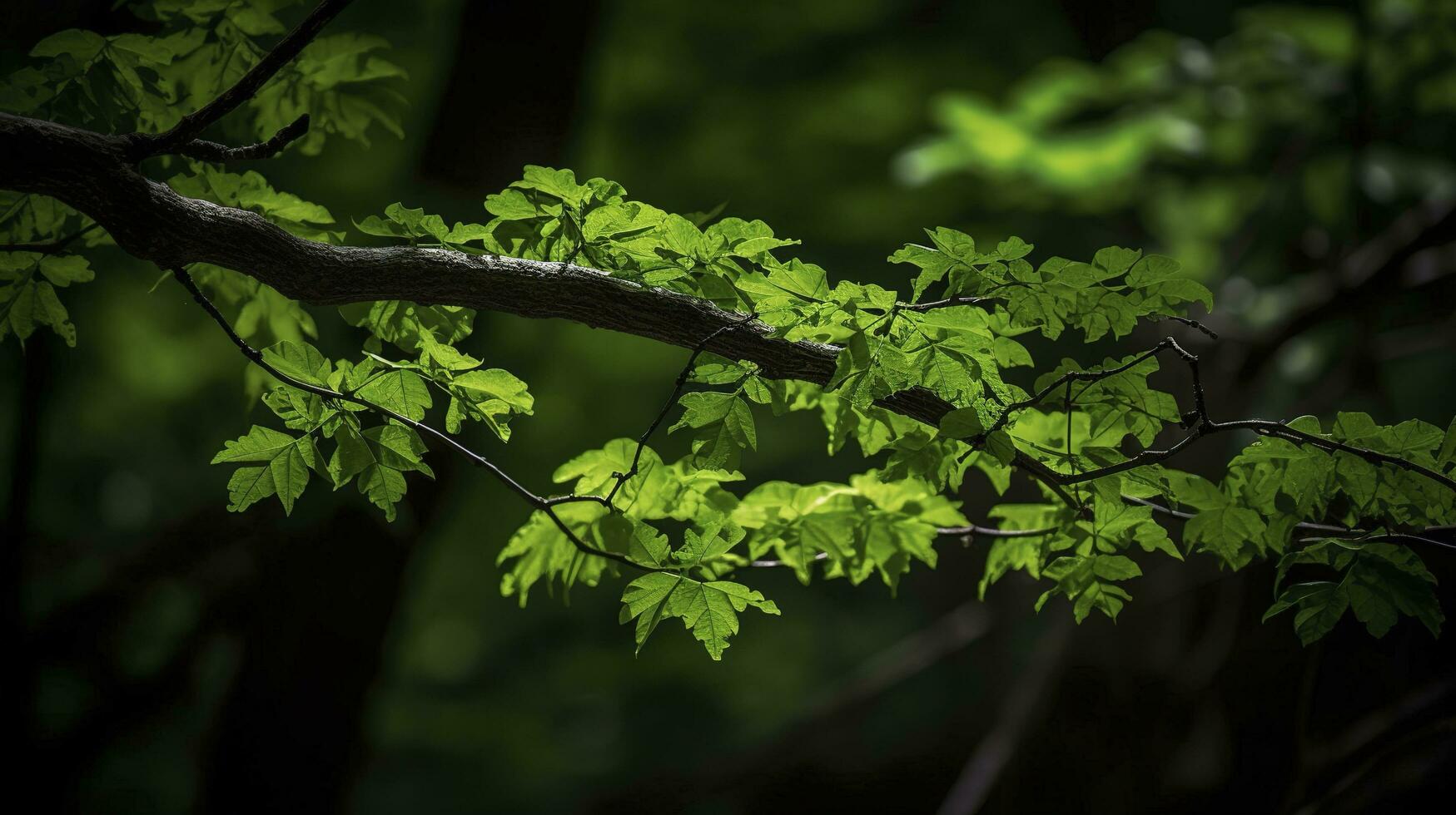 terra giorno e mondo ambiente giorno, molla, tropicale albero le foglie e ramo con bellissimo verde foresta sfondo, creare ai foto