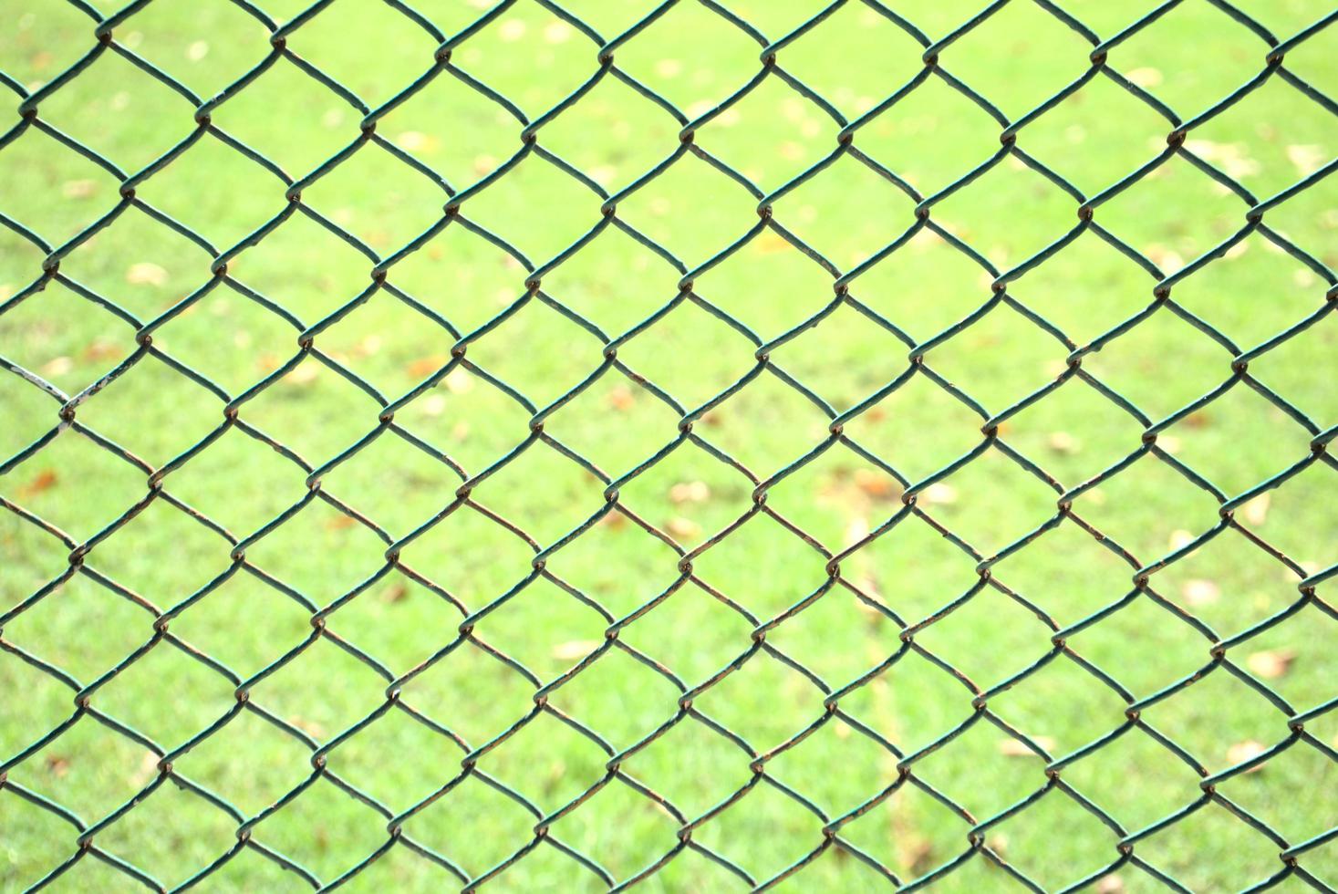 recinto astratto del modello di collegamento a catena con il fondo del campo di erba verde foto