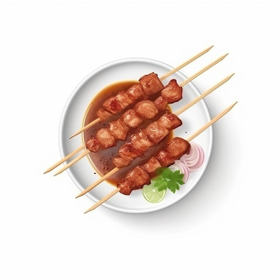 pollo satay indonesiano tradizionale cibo con arachide salsa. ai generato. foto