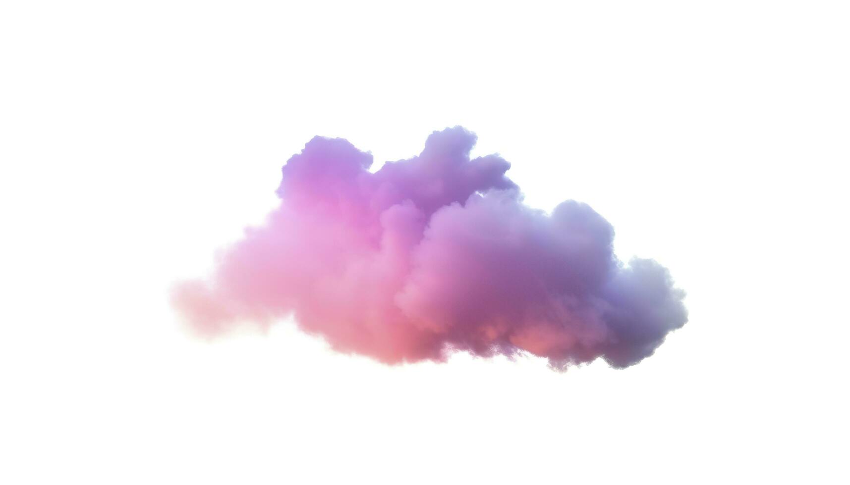 3d rendere, raggiante colorato morbido nube isolato su bianca sfondo. soffice cumulo atmosfera fenomeno. realistico cielo clip arte elemento, creare ai foto