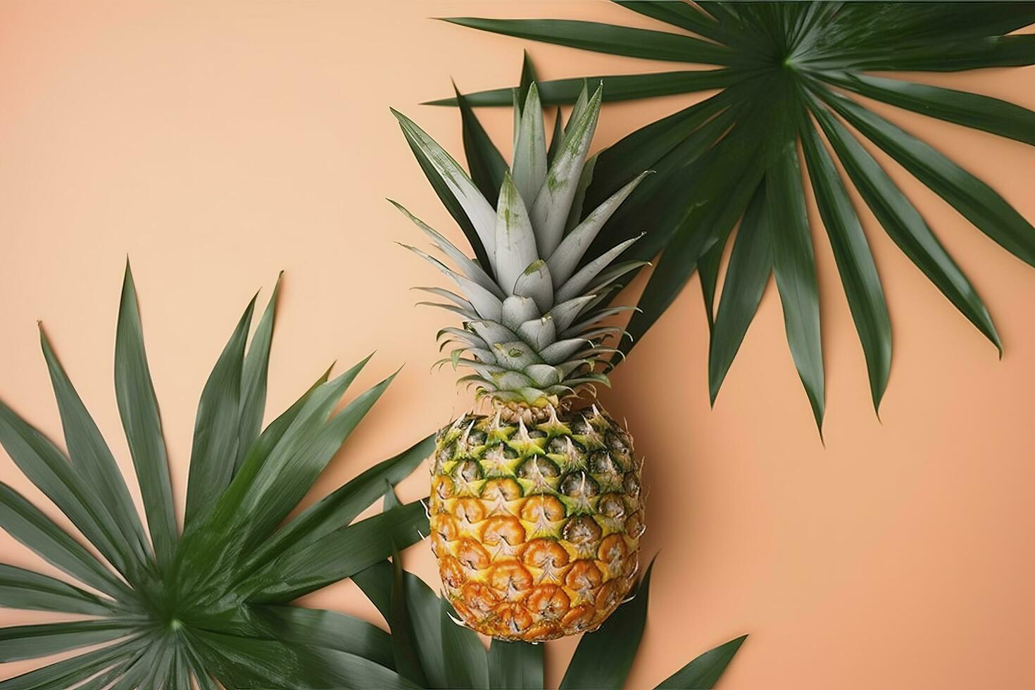 superiore Visualizza di fresco ananas con tropicale le foglie su pastello arancia sfondo. , creare ai foto